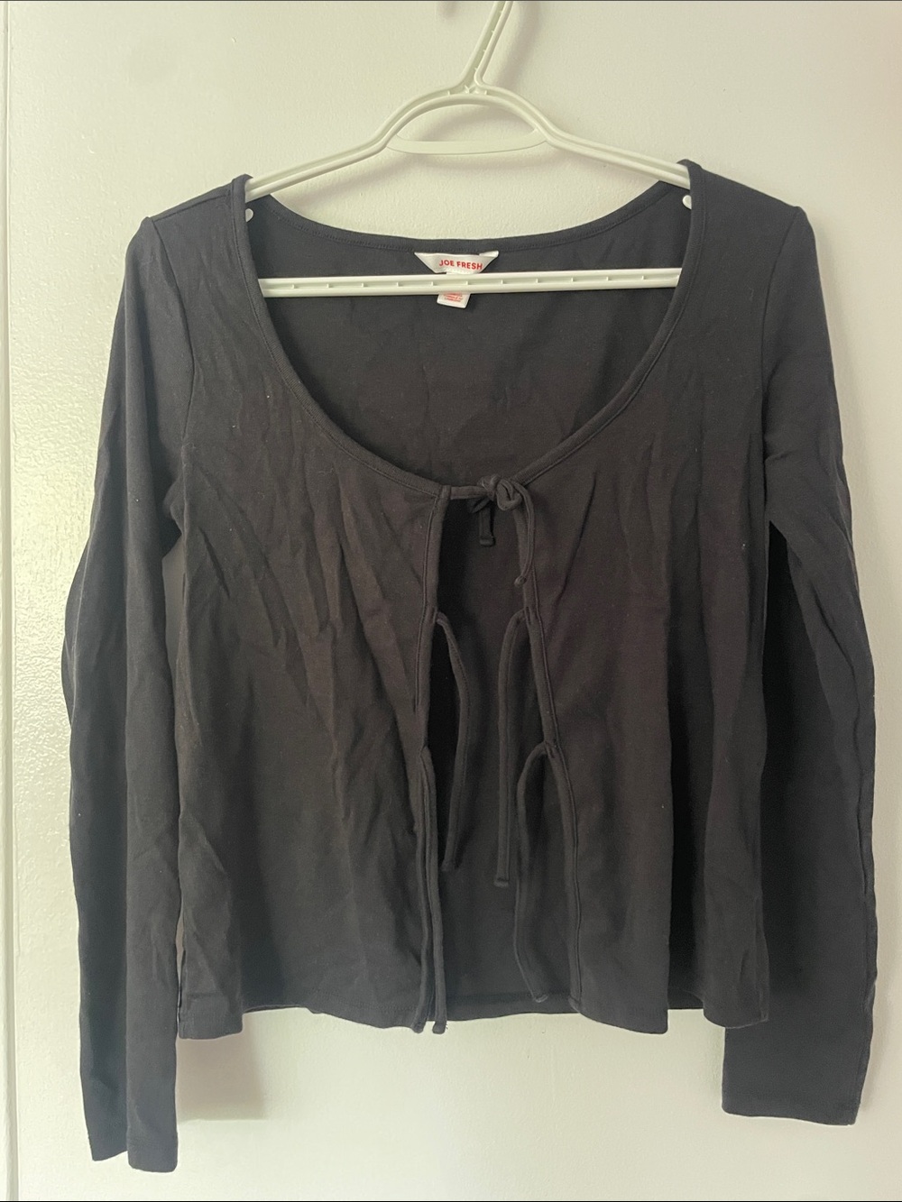 Joe Fresh Black Tie-Front Long Sleeve Top
